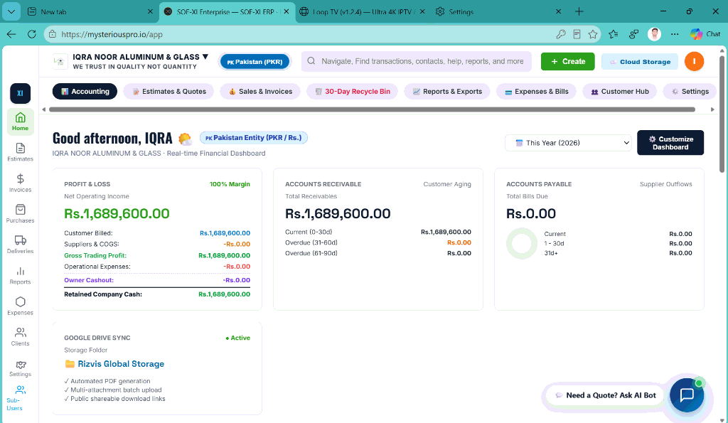SOF-XI Cloud Commercial ERP Dashboard